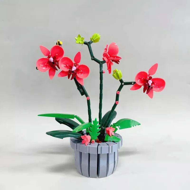 Building Blocks MOC Flowers Plant Pot Pink Orchid Bricks Kids Toys - 3