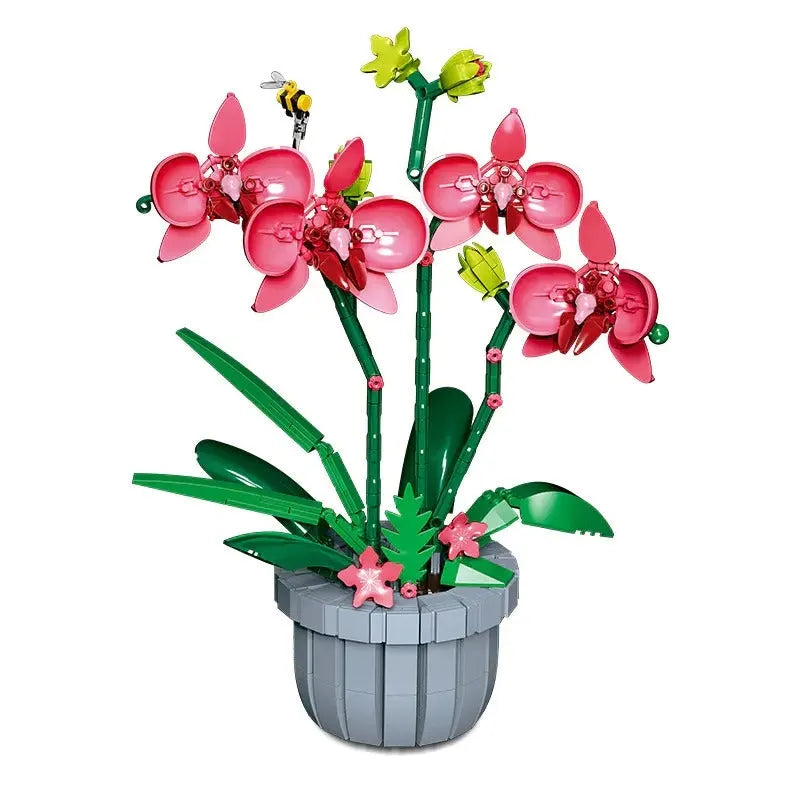 Building Blocks MOC Flowers Plant Pot Pink Orchid Bricks Kids Toys - 1