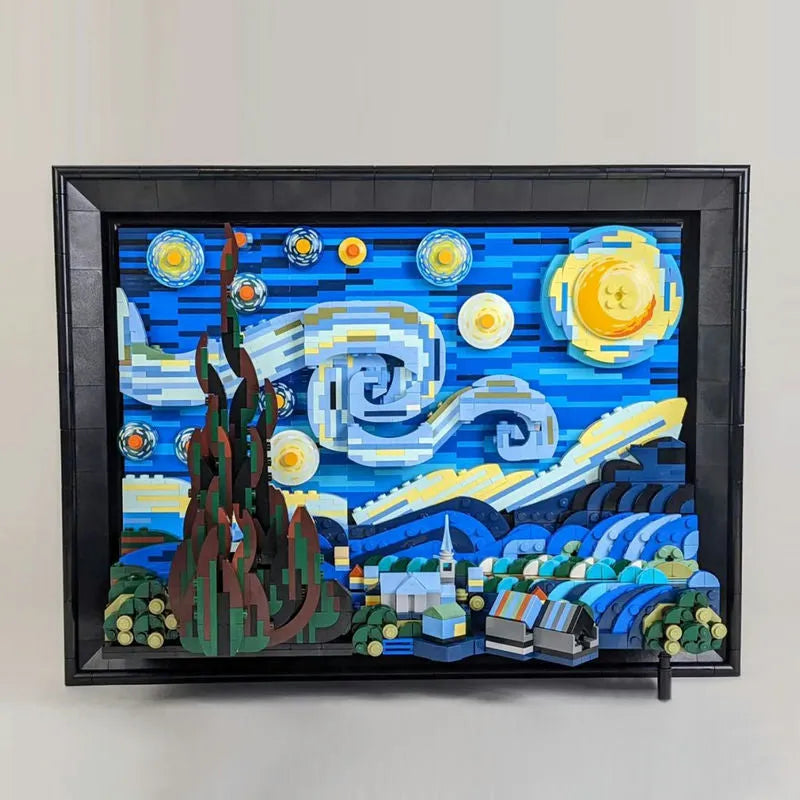 Building Blocks MOC Ideas Creator The Starry Night Paint Frame Bricks Toys - 11