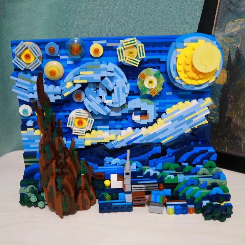 Building Blocks MOC Ideas Famous Paint Starry Night Bricks Toys DK3001 - 8