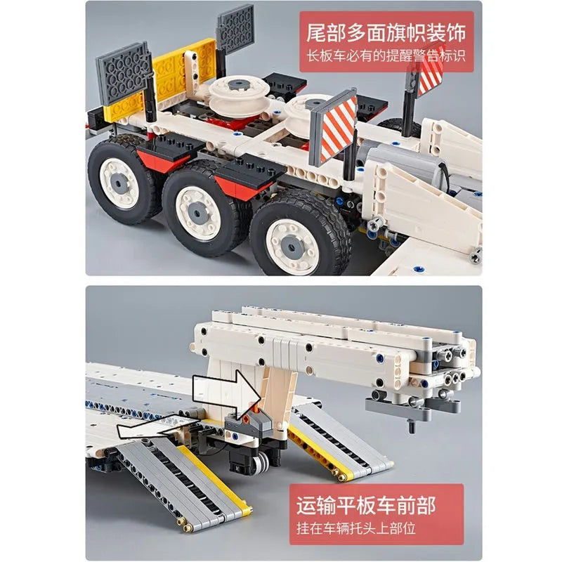 Building Blocks MOC APP Motorized RC Step Deck Trailer Truck Bricks Toy - 6