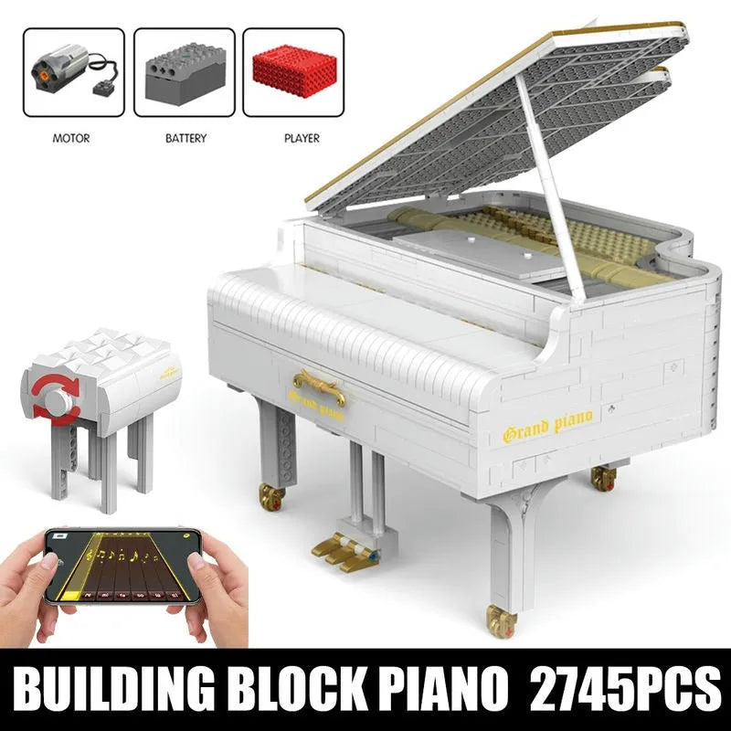 Building Blocks MOC Expert APP RC Dream White Piano Bricks Toys - 1