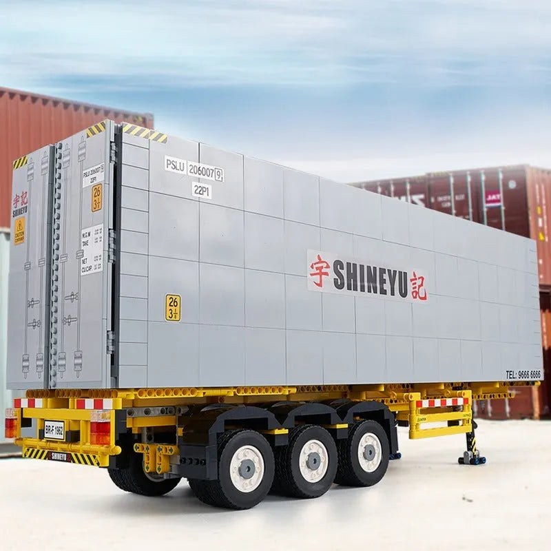 Container Trailers Toy MOC Heavy Container Trailer Building Blocks Toy QC14