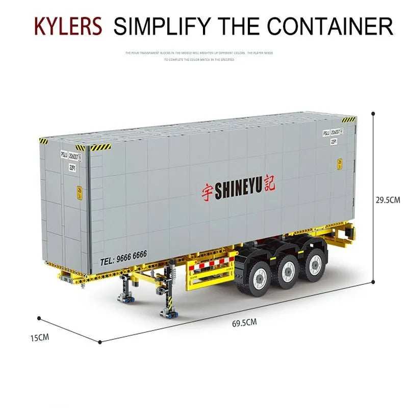 Container Trailers Toy MOC Heavy Container Trailer Building Blocks Toy QC14