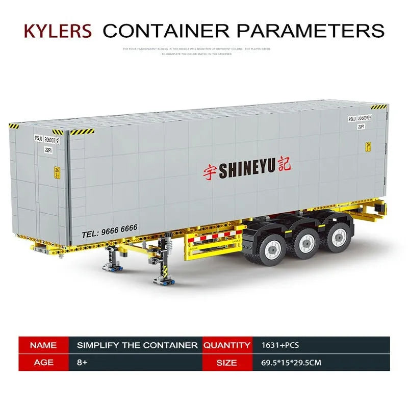 Container Trailers Toy MOC Heavy Container Trailer Building Blocks Toy QC14