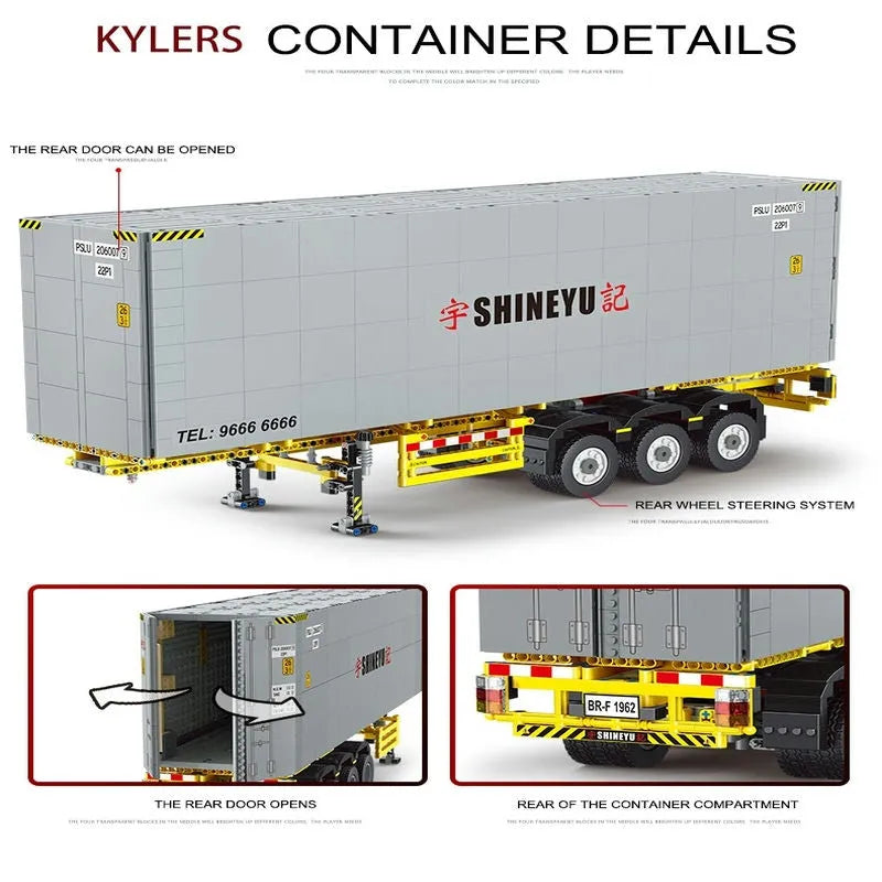 Container Trailers Toy MOC Heavy Container Trailer Building Blocks Toy QC14
