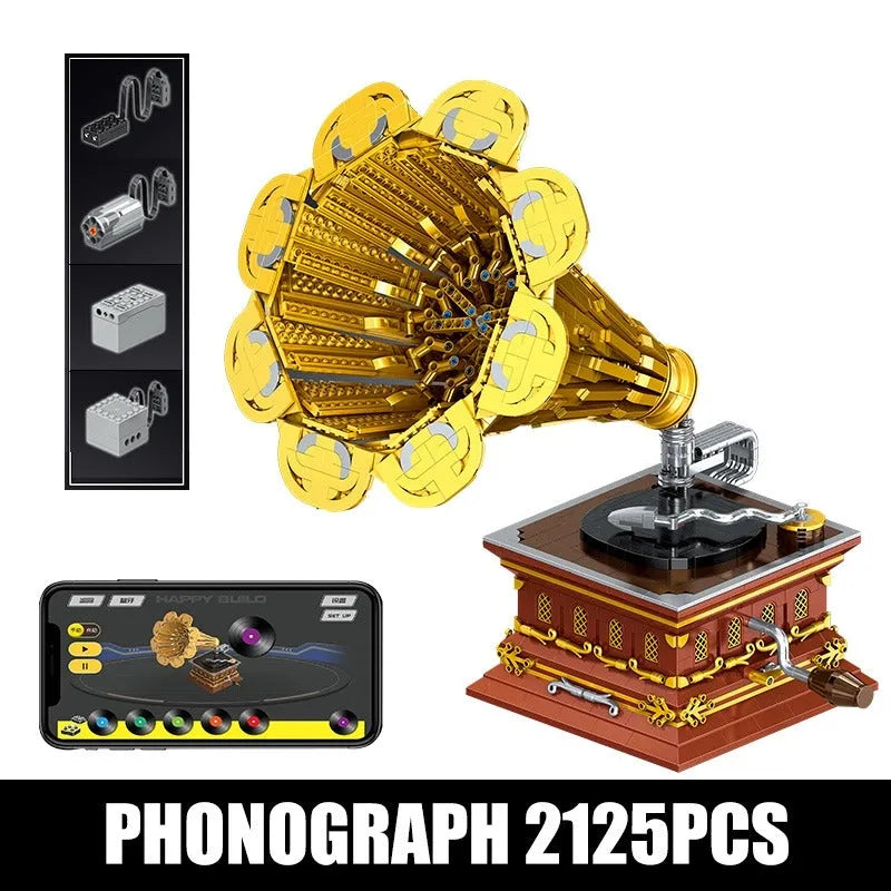 Building Blocks MOC Ideas RC APP Retro Phonograph Bricks Toys - 3