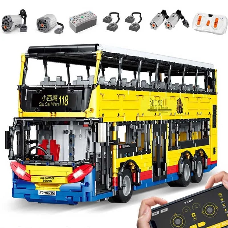 Building Blocks MOC RC Motor Double Decker Bus Bricks Toys QC015 - 1