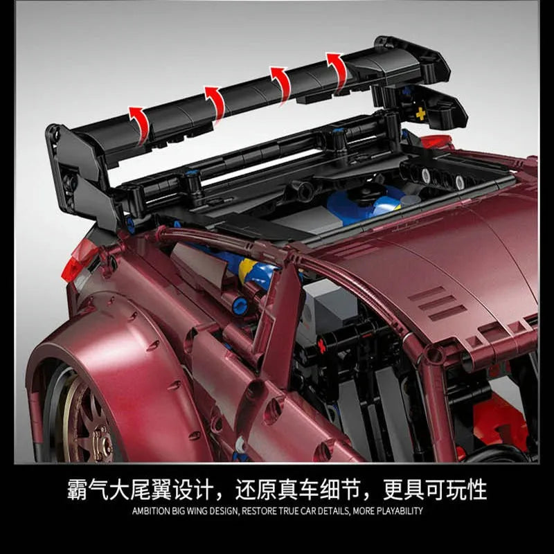 Building Blocks Tech MOC 23005 Super Red Turbo Racing Car Bricks Toy - 15