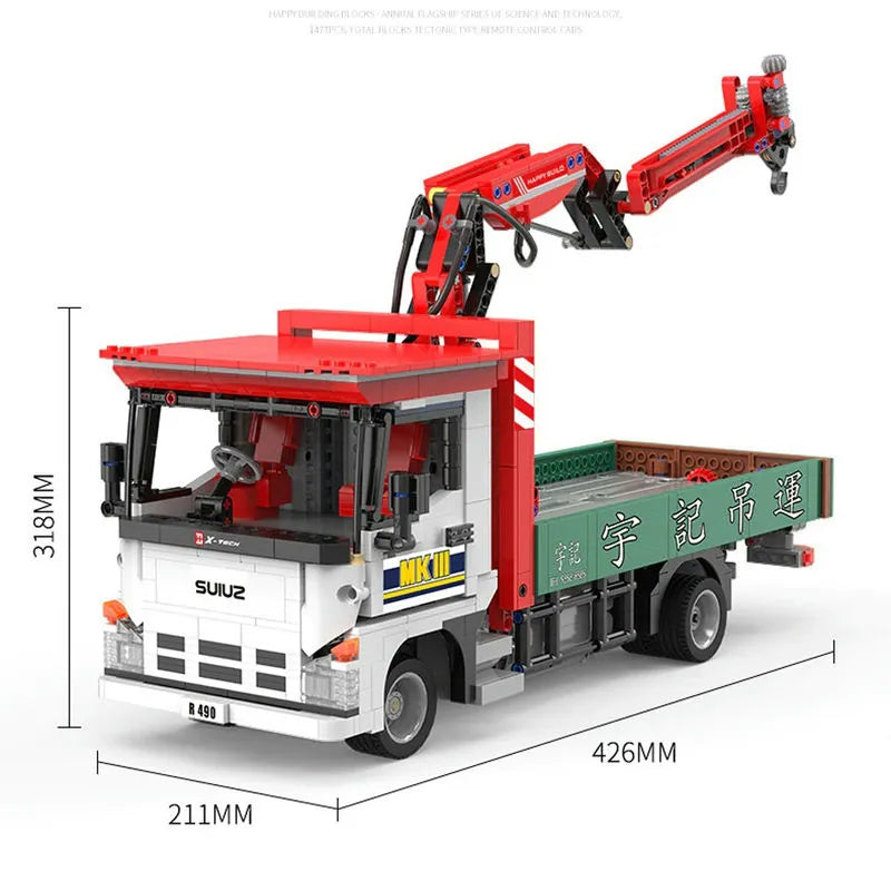 Building Blocks Tech MOC APP Motorized Crane Lorry RC Truck Bricks Toy Construction Set Toys - 1
