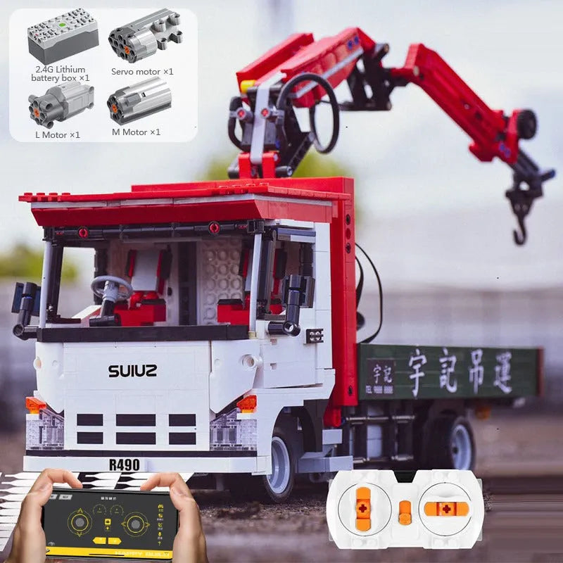 Building Blocks Tech MOC APP Motorized Crane Lorry RC Truck Bricks Toy Construction Set Toys - 19