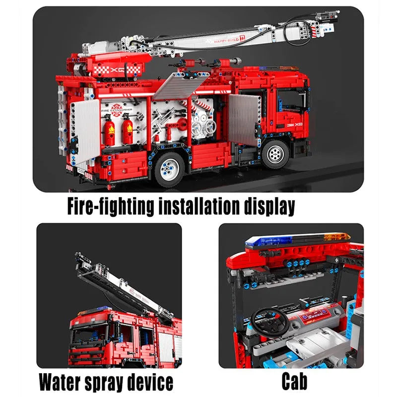 Building Blocks Tech MOC APP Motorized RC Water Jet Fire Truck Bricks Toy - 12