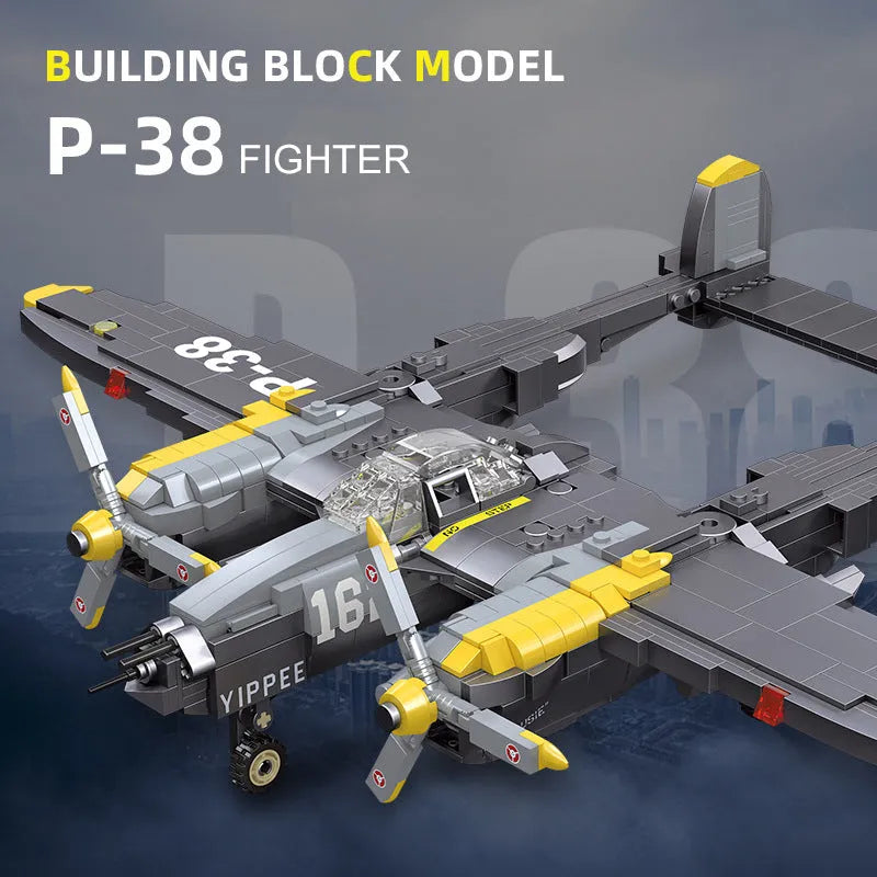 Building Blocks Block WW2 P38 Bomber Aircraft Bricks Toys - 7