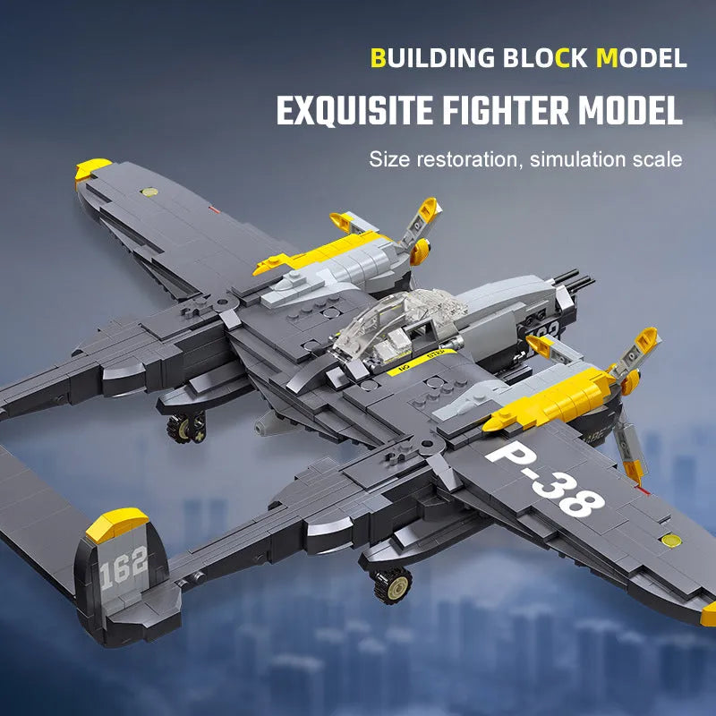 Building Blocks Block WW2 P38 Bomber Aircraft Bricks Toys - 9
