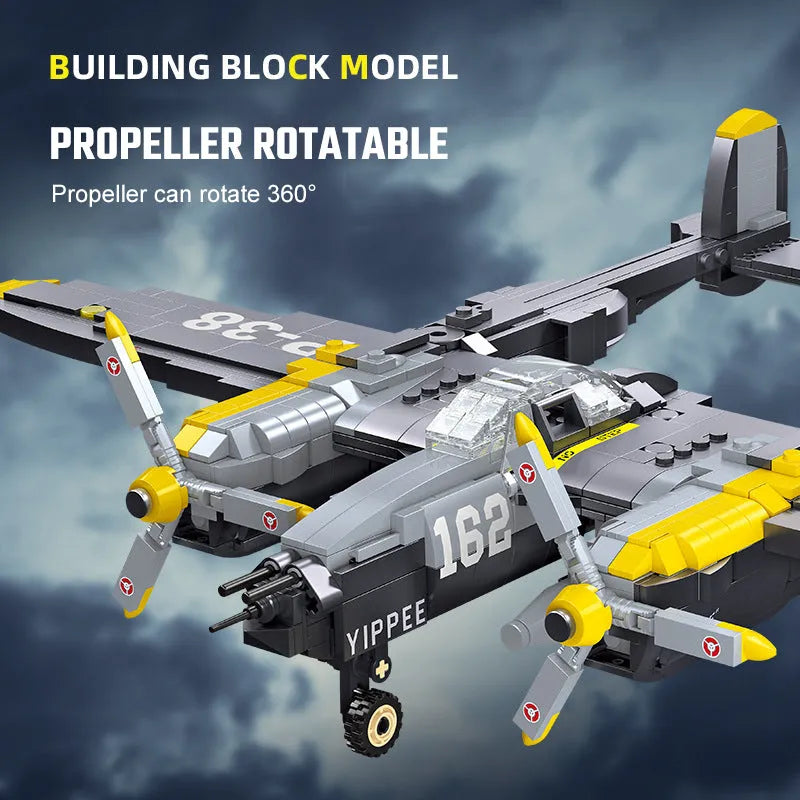 Building Blocks Block WW2 P38 Bomber Aircraft Bricks Toys - 8