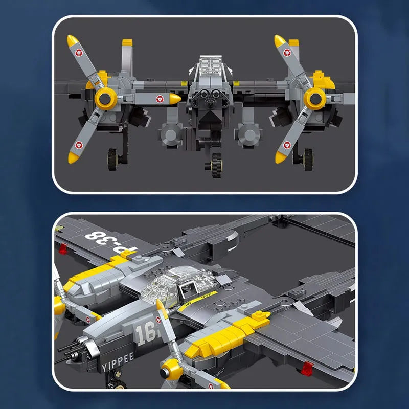 Building Blocks Block WW2 P38 Bomber Aircraft Bricks Toys - 5