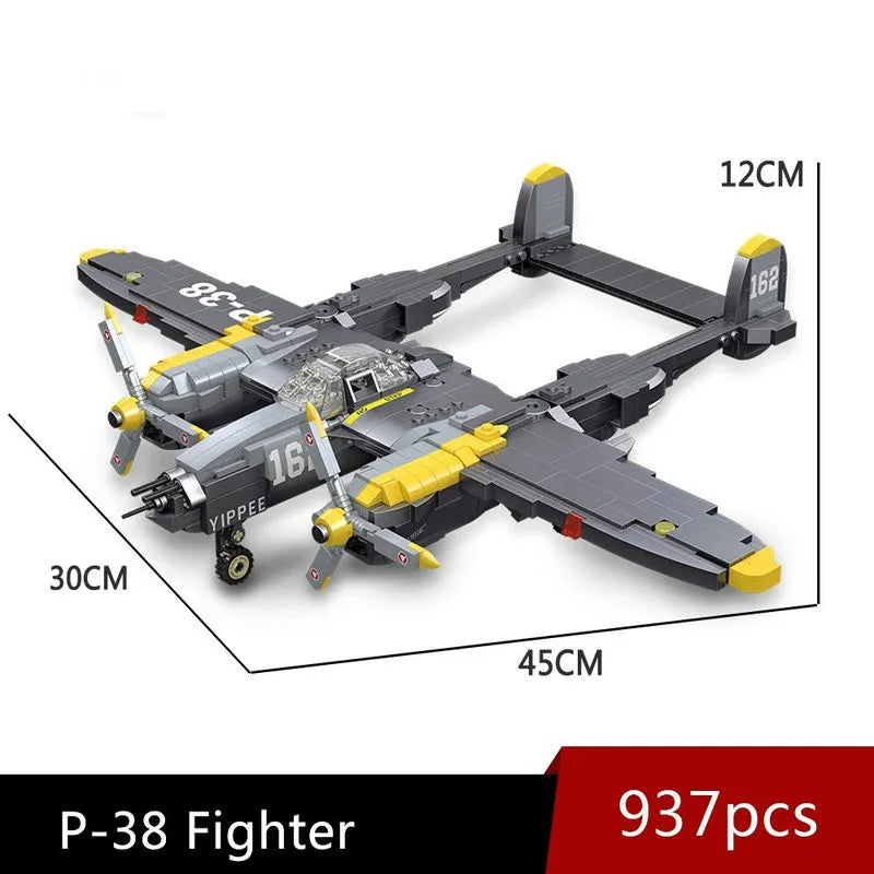 Building Blocks Block WW2 P38 Bomber Aircraft Bricks Toys - 6