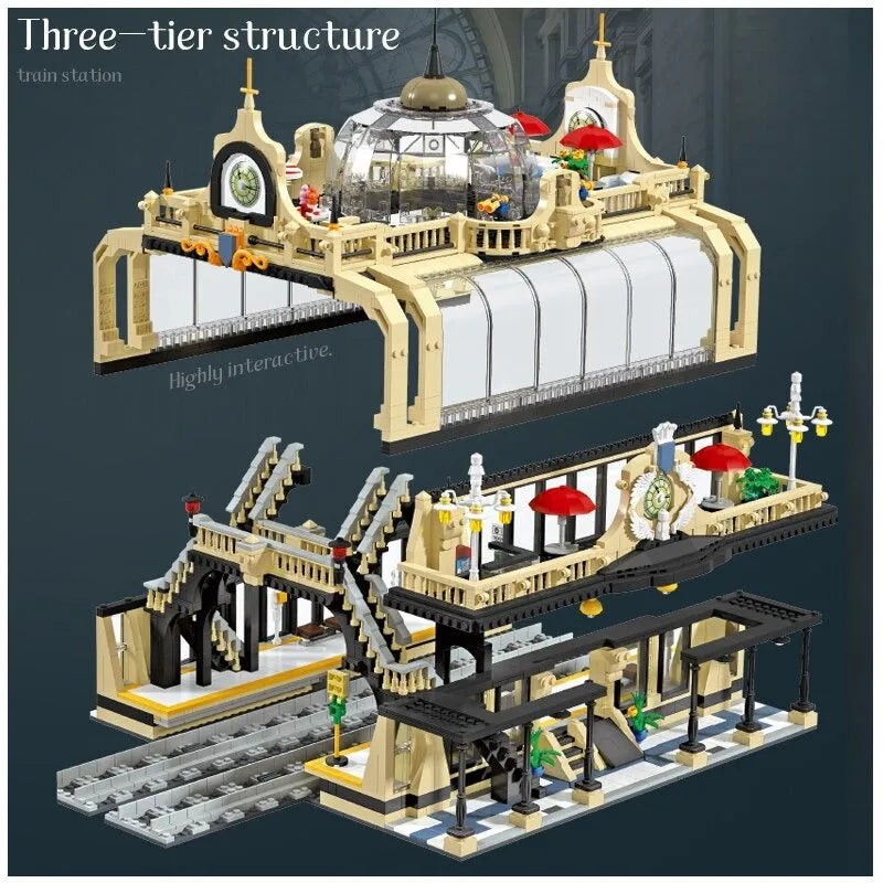 Building Blocks City Street Expert European Trains Station Bricks Toys - 9