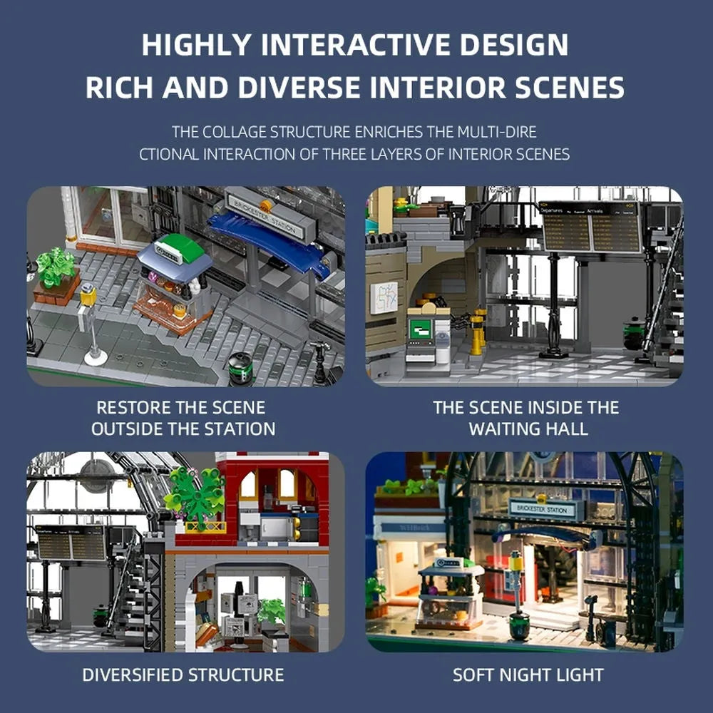 Building Blocks Expert Creator Train Station Meeting Point Bricks Toy EU Construction Set Toys - 9