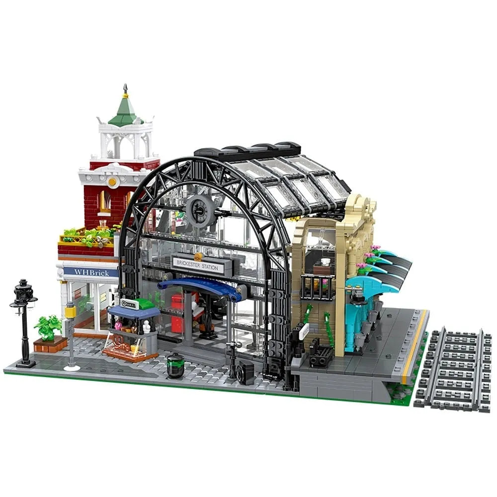 Building Blocks Expert Creator Train Station Meeting Point Bricks Toy EU Construction Set Toys - 2