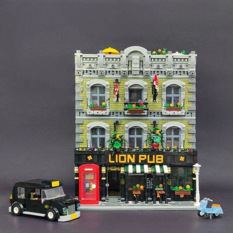 Building Blocks Expert MOC 89107 Lion Pub Club Bricks House Kids Toys - 3