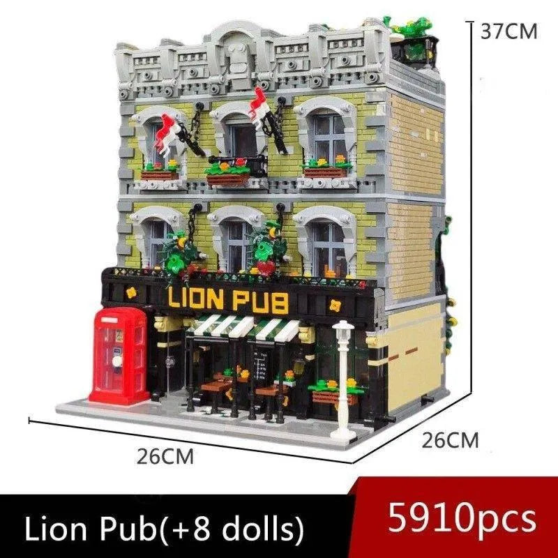Building Blocks Expert MOC 89107 Lion Pub Club Bricks House Kids Toys - 4