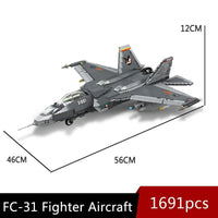 Thumbnail for Building Blocks Military MOC FC-31 Aircraft Jet Fighter Plane Bricks Toys Construction Set Toys - 7