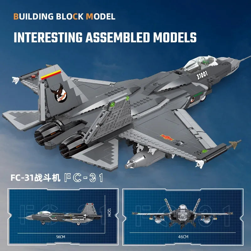 Building Blocks Military MOC FC-31 Aircraft Jet Fighter Plane Bricks Toys Construction Set Toys - 5