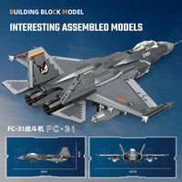 Thumbnail for Building Blocks Military MOC FC-31 Aircraft Jet Fighter Plane Bricks Toys Construction Set Toys - 5