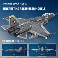 Thumbnail for Building Blocks Military MOC FC-31 Aircraft Jet Fighter Plane Bricks Toys - 5