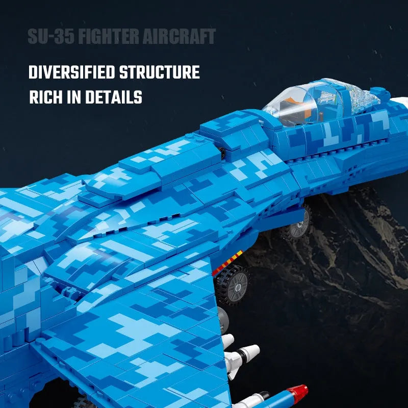 Building Blocks Military MOC SU-35 Fighter Aircraft Jet Plane Bricks Toys - 4