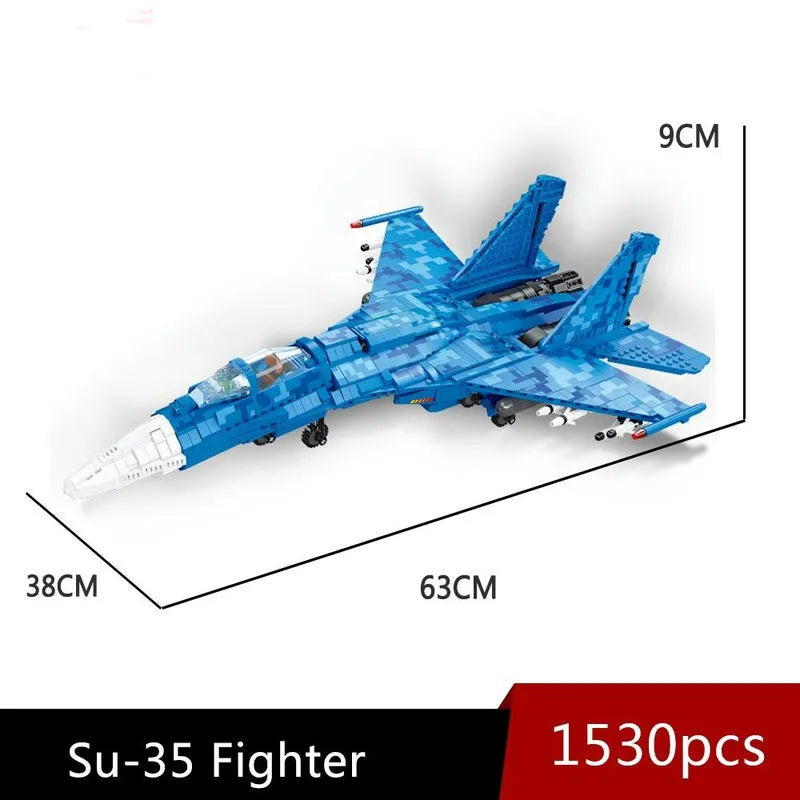 Building Blocks Military MOC SU-35 Fighter Aircraft Jet Plane Bricks Toys - 2