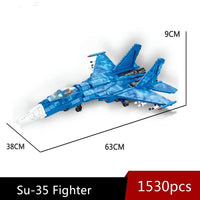 Thumbnail for Building Blocks Military MOC SU-35 Fighter Aircraft Jet Plane Bricks Toys - 2