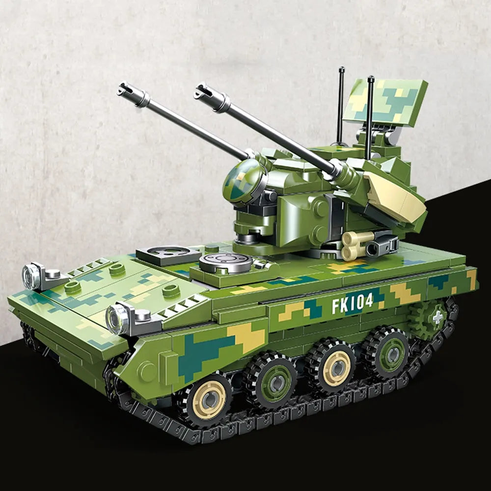 Building Blocks Military Type 09 Twin 35 Anti Aircraft Gun Tank Bricks Toy - 3