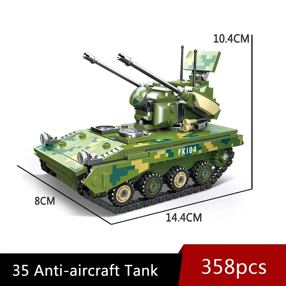 Building Blocks Military Type 09 Twin 35 Anti Aircraft Gun Tank Bricks Toy - 1
