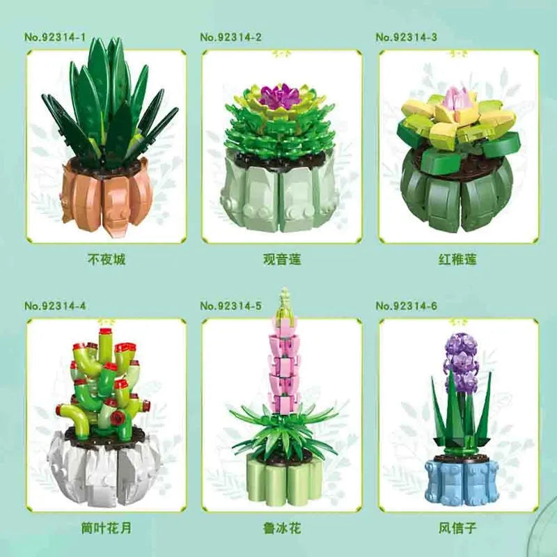 Building Blocks MIX Succulent Potted Plants Bricks MOC Kids Toys 92314 - 2