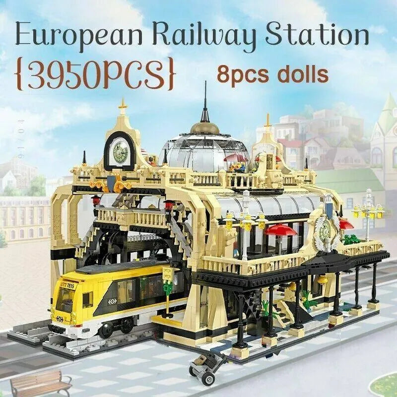 MOC City Creator Street European Train Station Bricks Toys