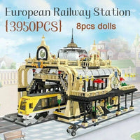 Thumbnail for Building Blocks MOC City Creator Street European Train Station Bricks Toys - 2