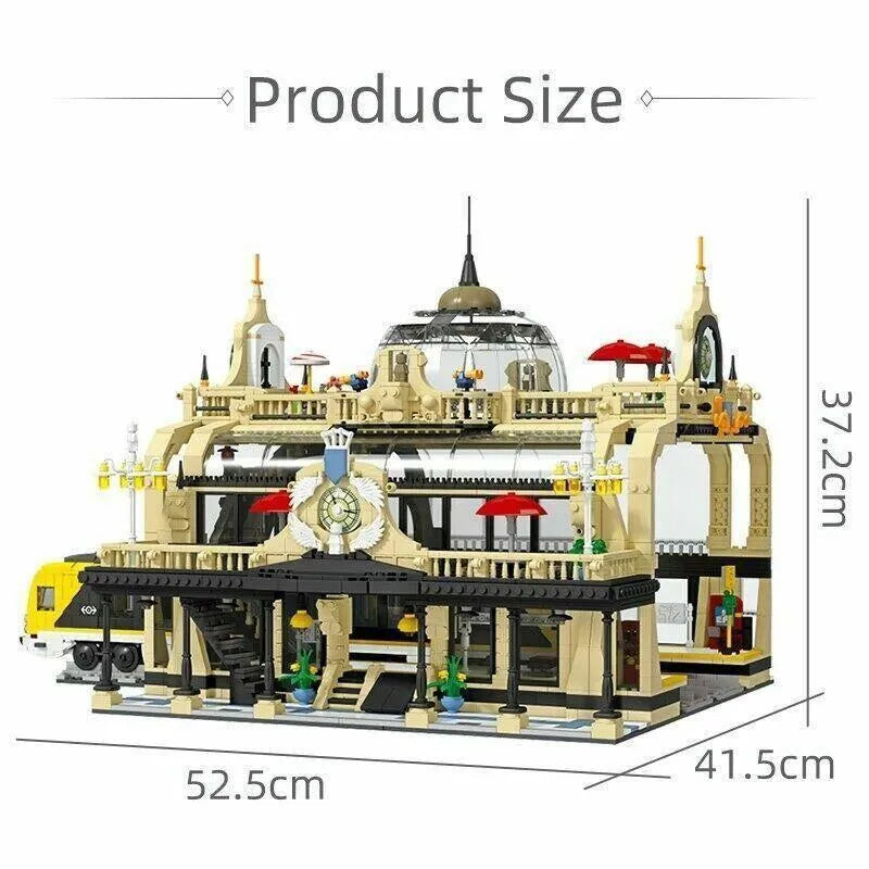 Building Blocks MOC City Creator Street European Train Station Bricks Toys - 3