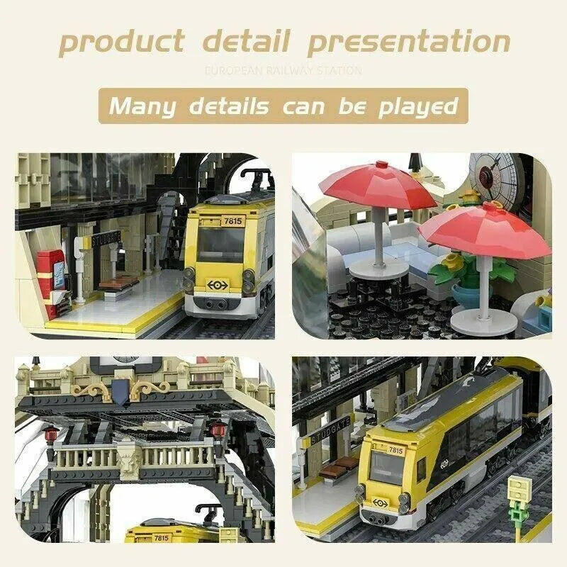 Building Blocks MOC City Creator Street European Train Station Bricks Toys - 8