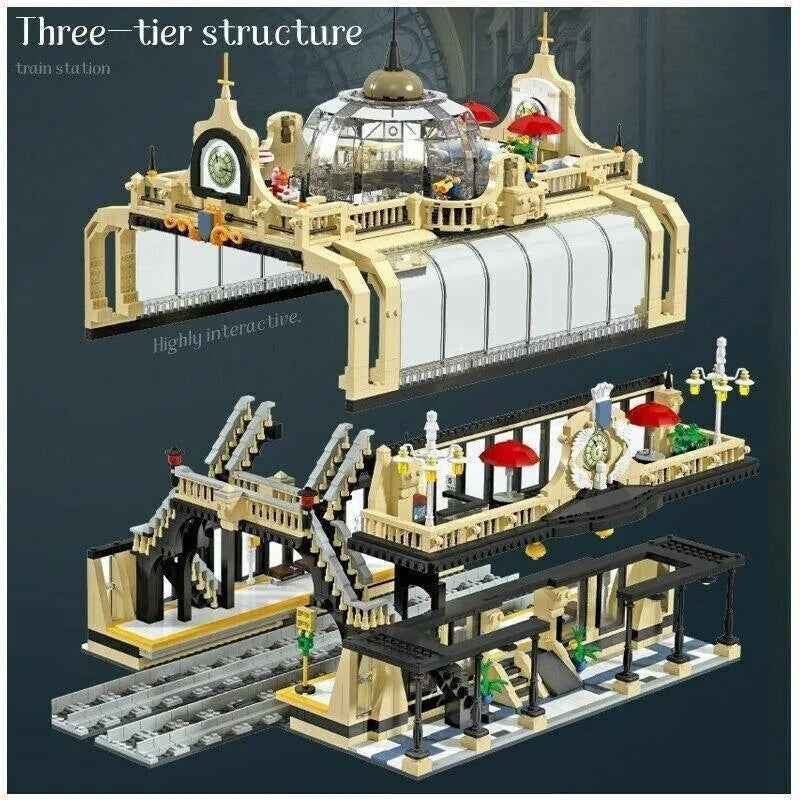 Building Blocks MOC City Creator Street European Train Station Bricks Toys - 5