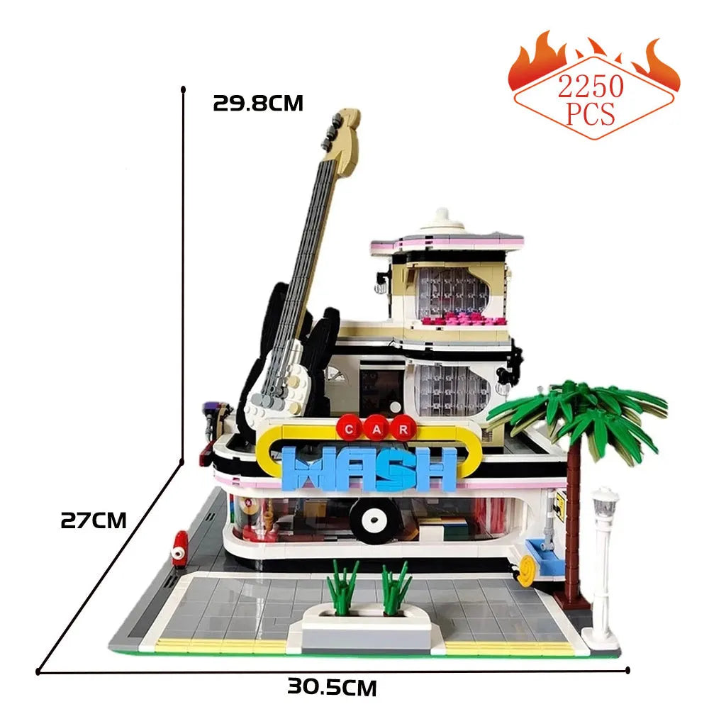 Building Blocks MOC Creator Expert Car Wash Music Shop Concert Bricks Toys Construction Set Toys - 8