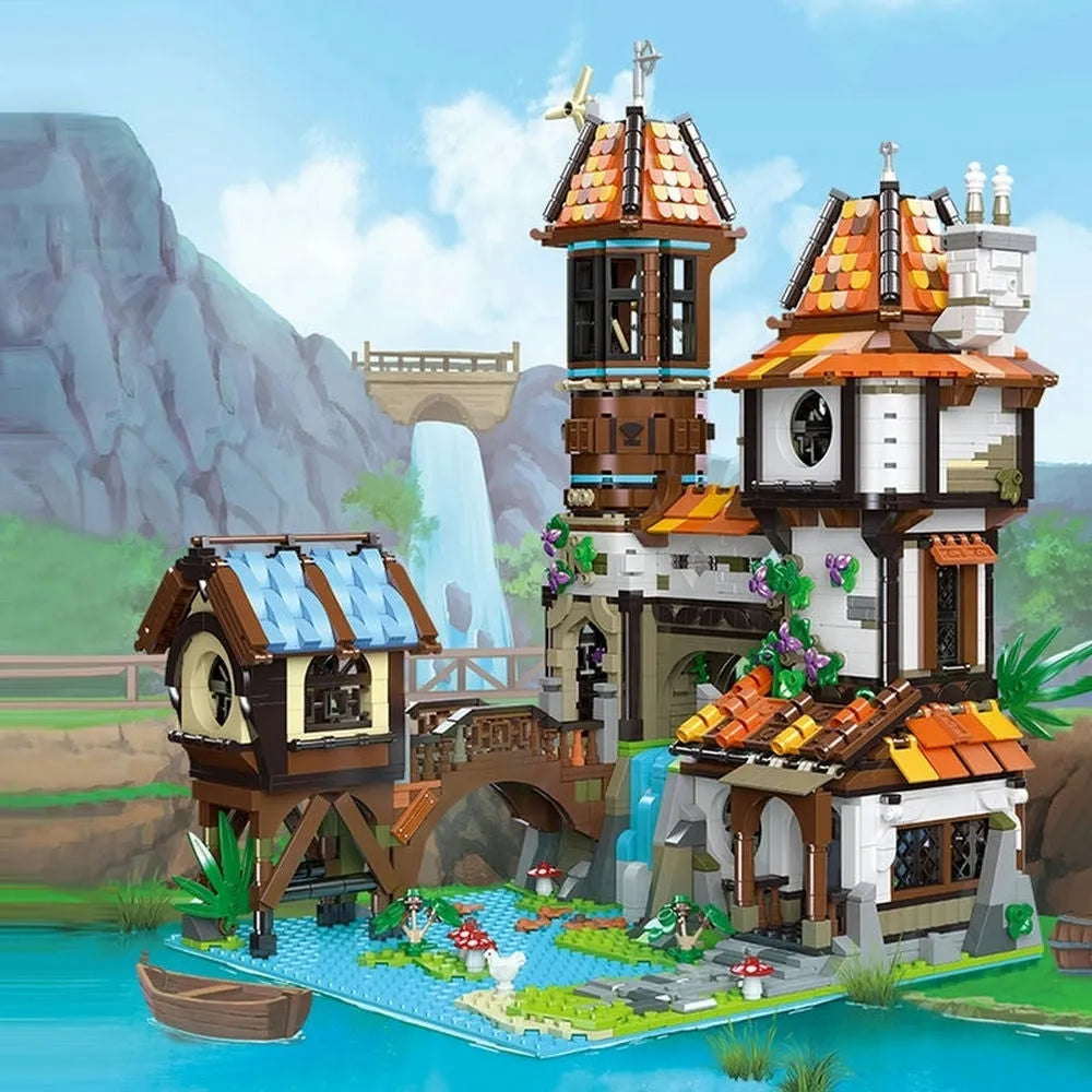 Building Blocks MOC Creator Experts The Medieval Riverside Scholars Bricks Toy Construction Set Toys - 2