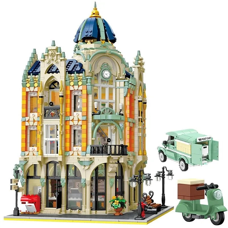 Building Blocks MOC Expert Creator City Corner Post Office Bricks Toys - 1