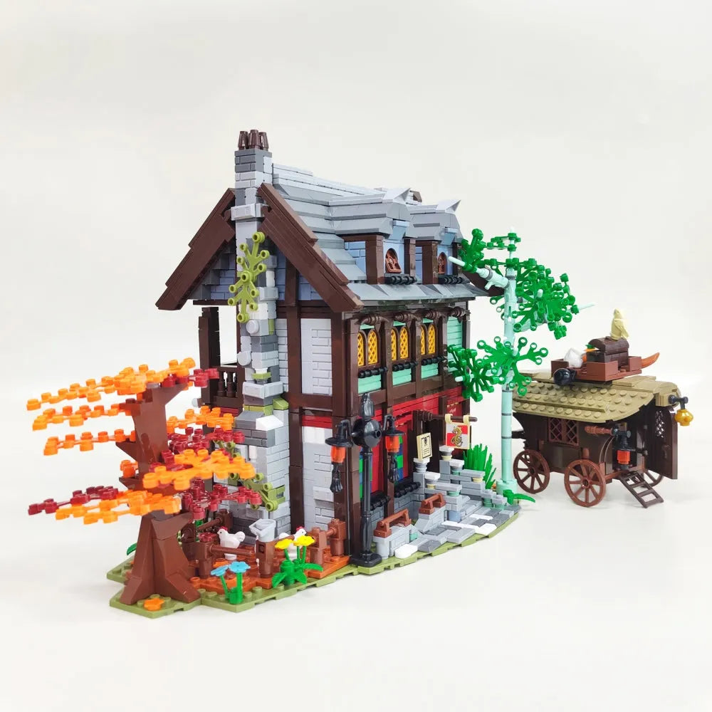 Building Blocks MOC Expert Creator Medieval Town Hotel Inn Bricks Toy EU Construction Set Toys - 1