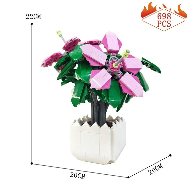 Building Blocks MOC Idea Potted Lyly Azalea Plant Bricks Kids Toys - 6