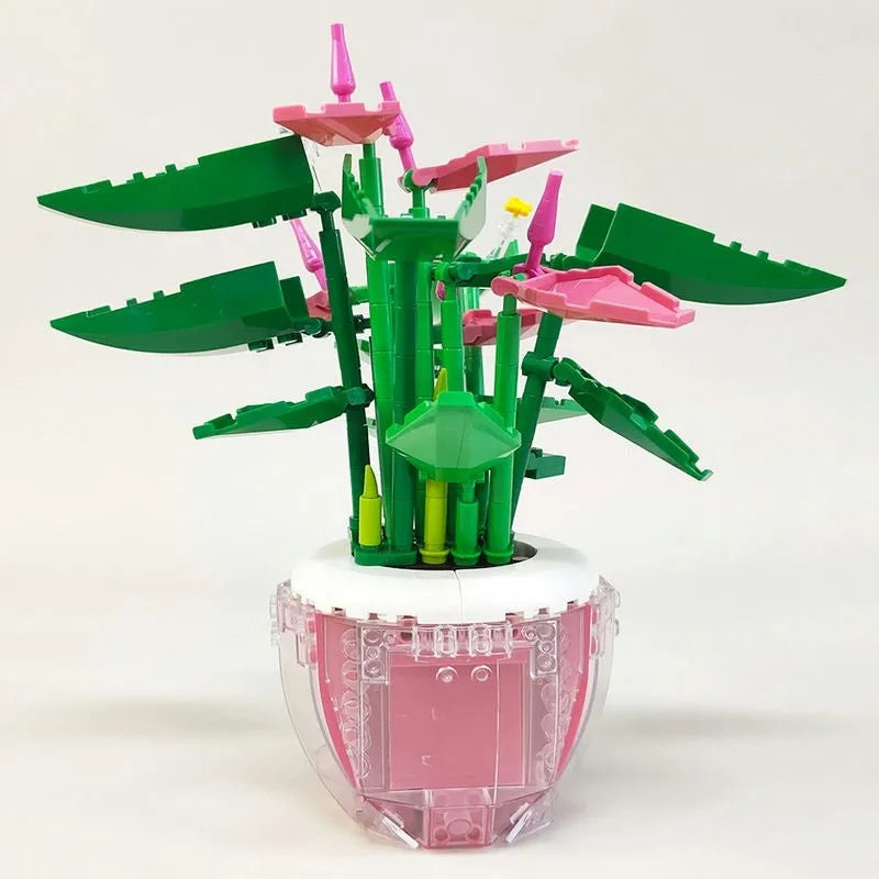 Building Blocks MOC Idea Potted Palm Pink Plants Bricks Kids Toys - 6