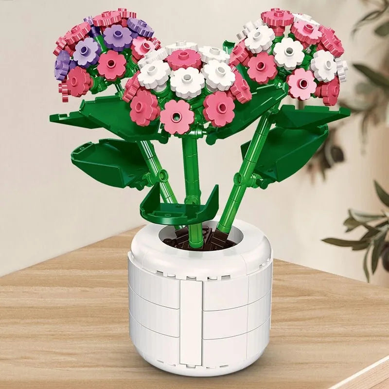 Building Blocks MOC Ideas Potted Hydrangea Plant Bricks Kids Toys - 6