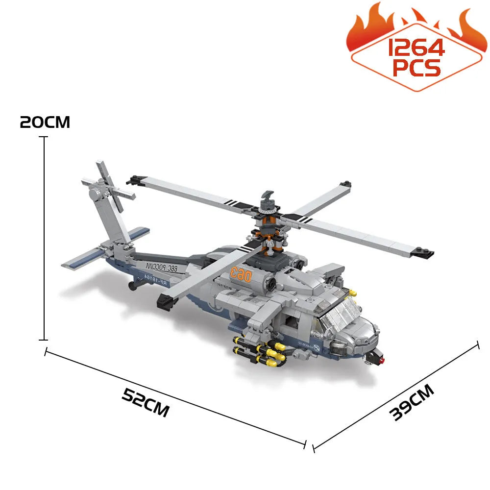 Building Blocks MOC Military Airborne Attack Fighter Helicopter Bricks Toys - 2