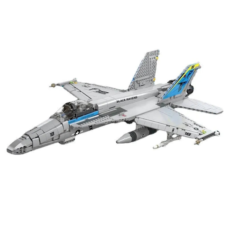 Building Blocks MOC Military F - 18 Fighter Jet Aircraft Kids Bricks Toys - 1